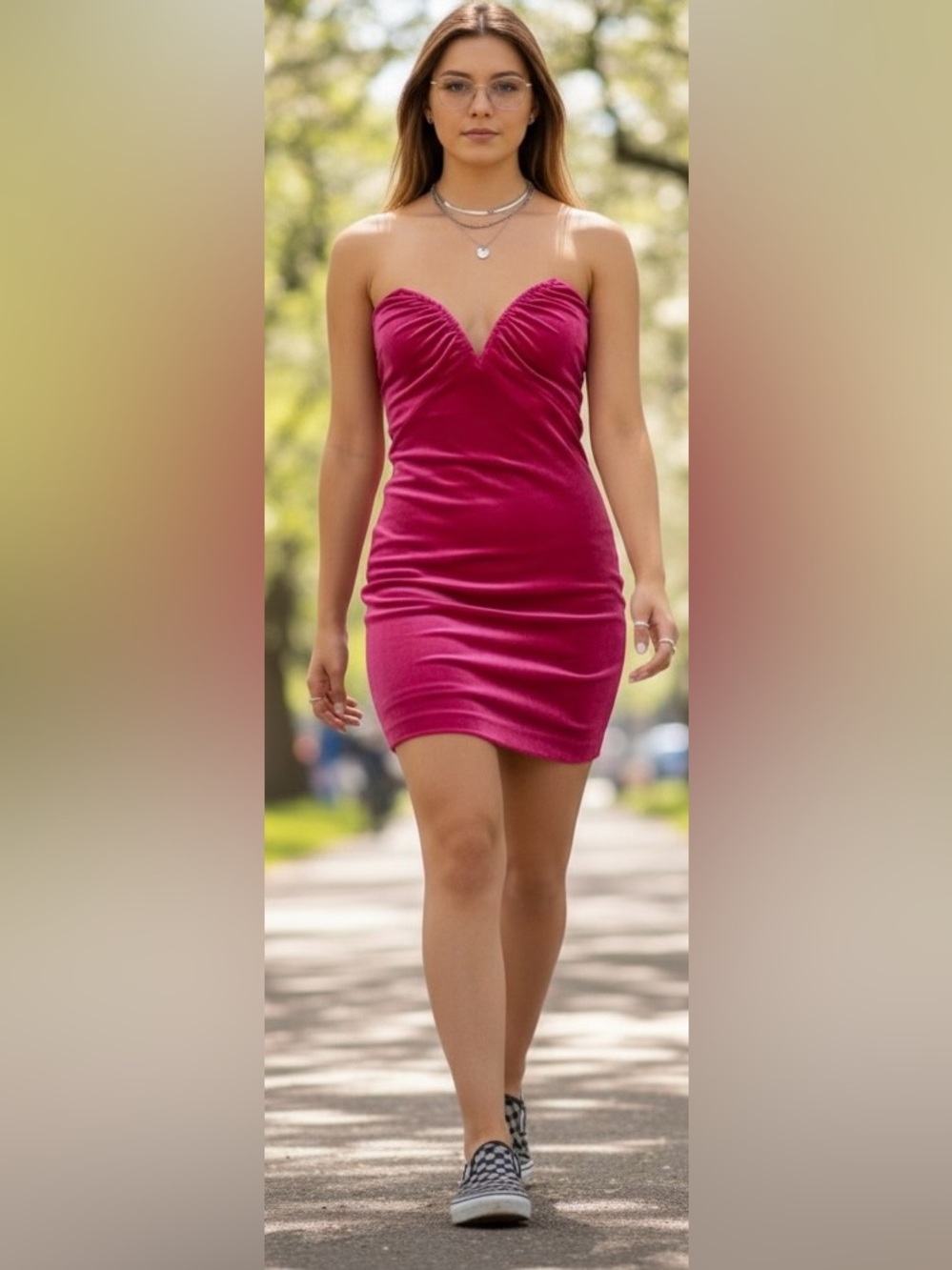 NWT holiday party dress xs strapless hot pink velvet v wire mini dress Size XS